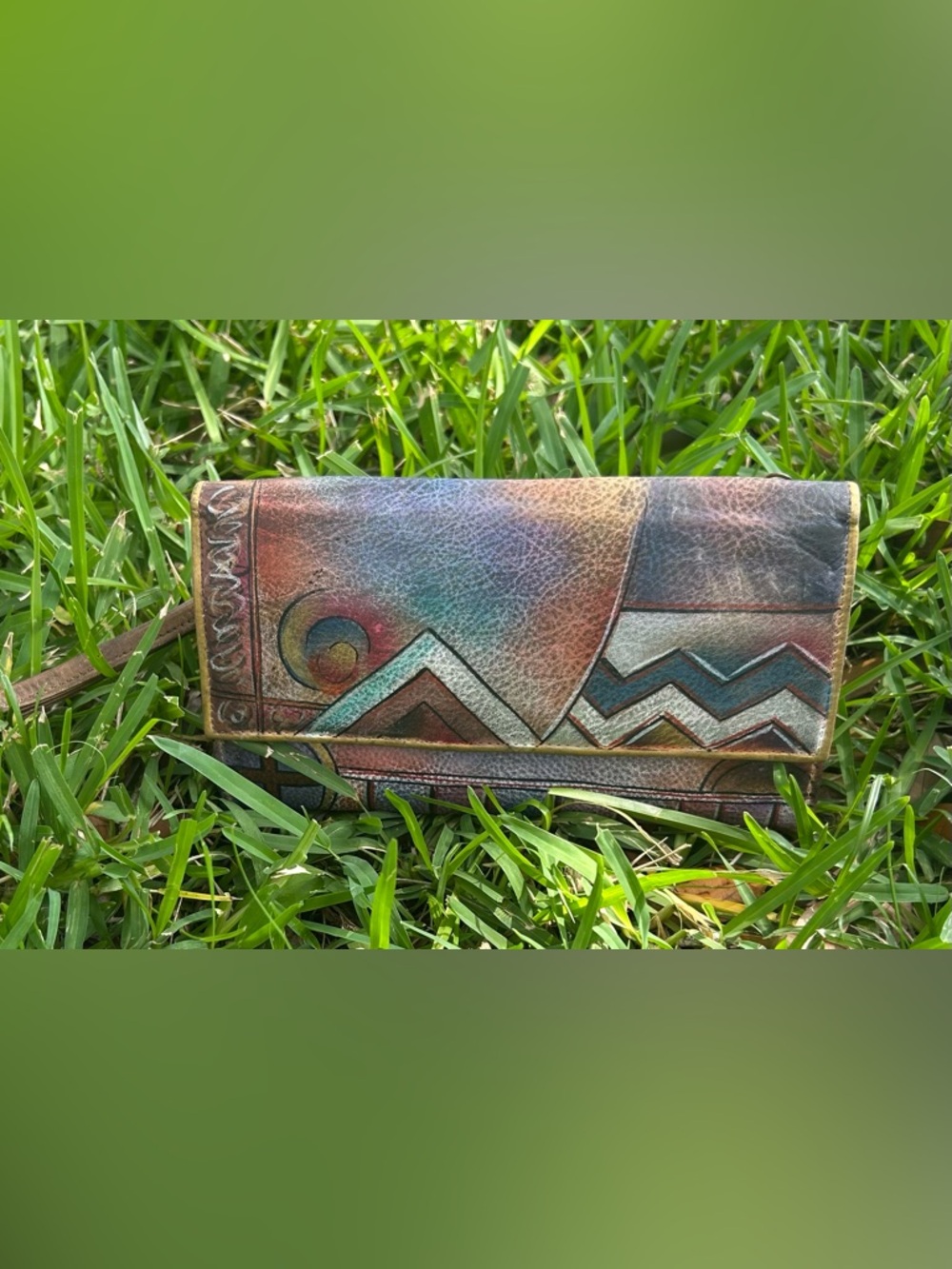 Anuschka Multicolor Hand-Painted Geometric Leather Wallet